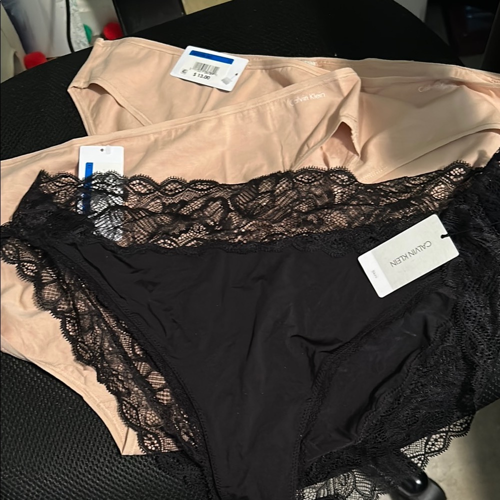 Calvin Klein Black Lace Trim and tan cotton Panties size 1x